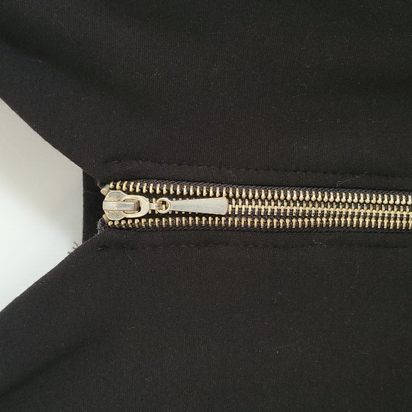 Stretchy Black Slim bodycon fitted Cocktail Dress w Gold Zipper Large - Picture 5 of 16